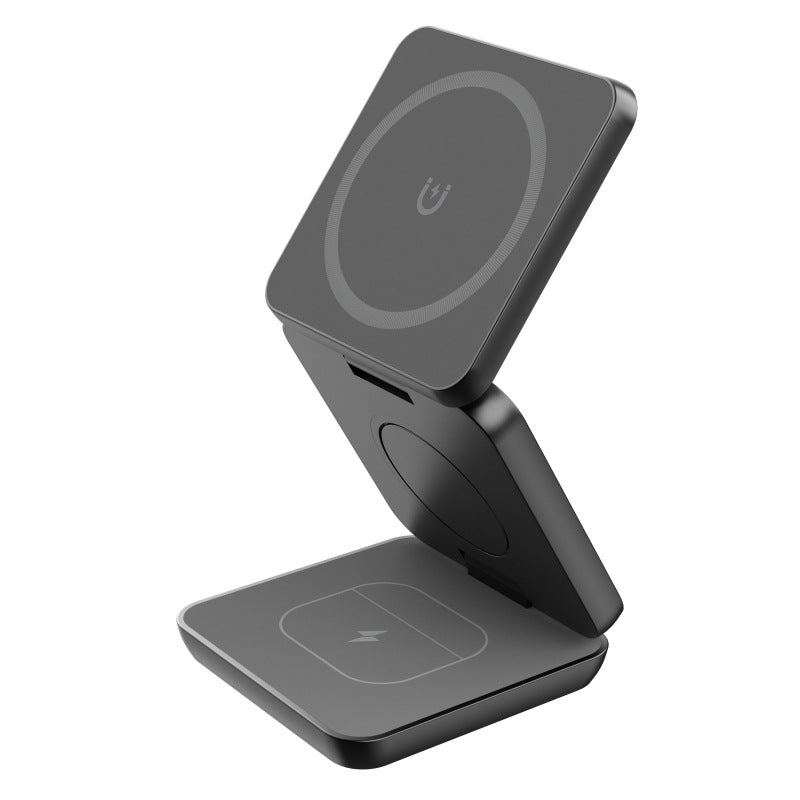 Folding Magnetic Charging Stand unfolded, 3-in-1 phone, watch and earbud charging