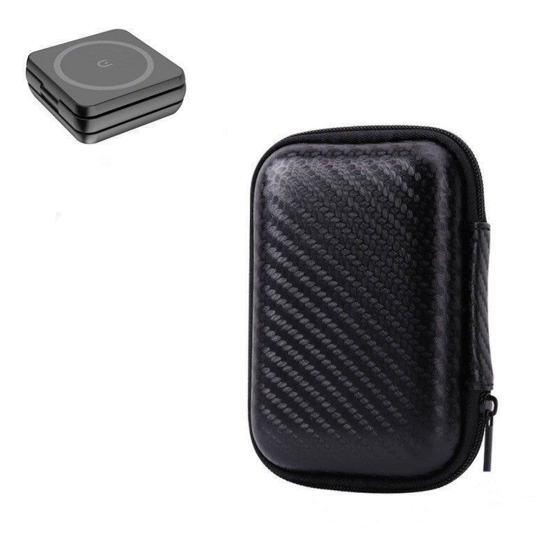 Folding Magnetic Charging Stand with black carbon-pattern storage case