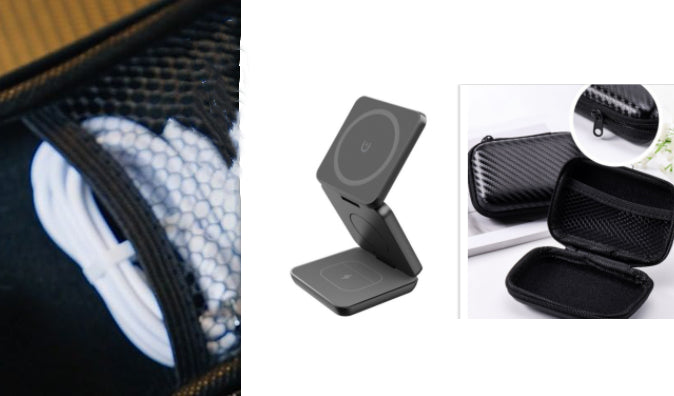 Folding Magnetic Charging Stand with cable and zippered storage case