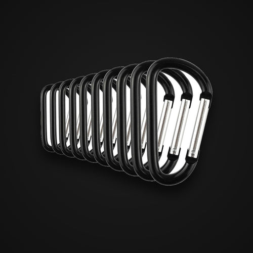 Aluminum Carabiners, 10-pack, matte black, on charcoal