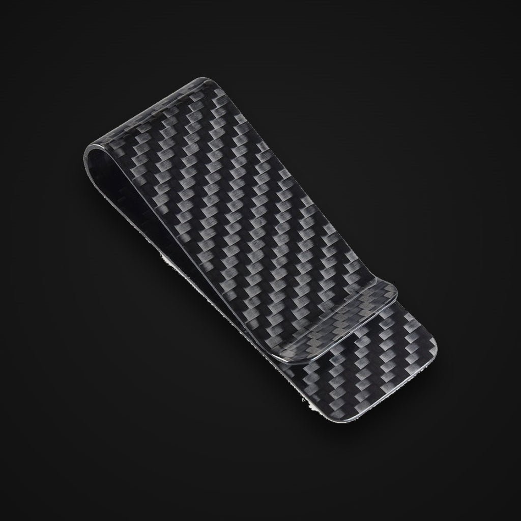 Carbon Fiber Money Clip, matte black, on charcoal