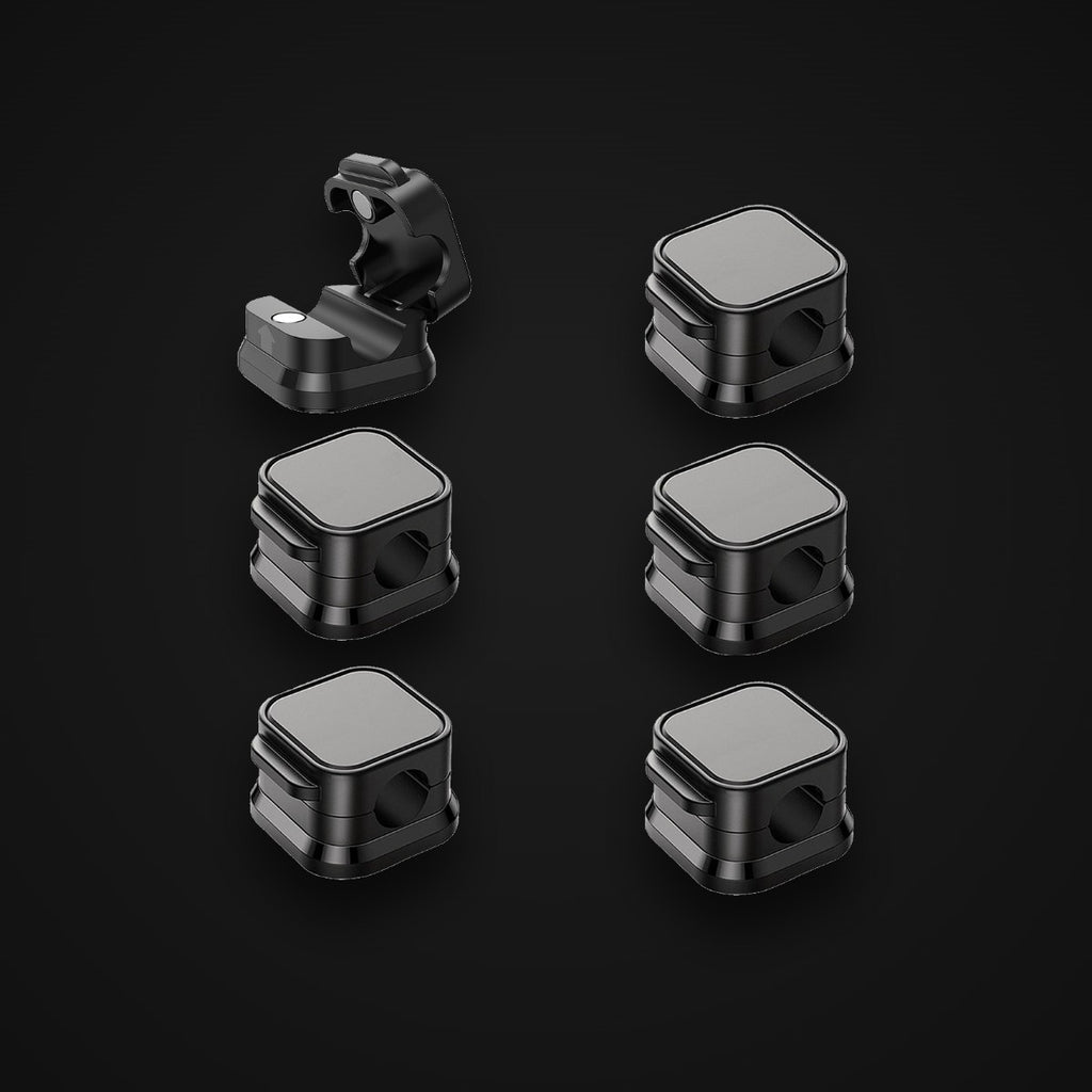 Magnetic Cable Clips, 6-pack, matte black, on charcoal