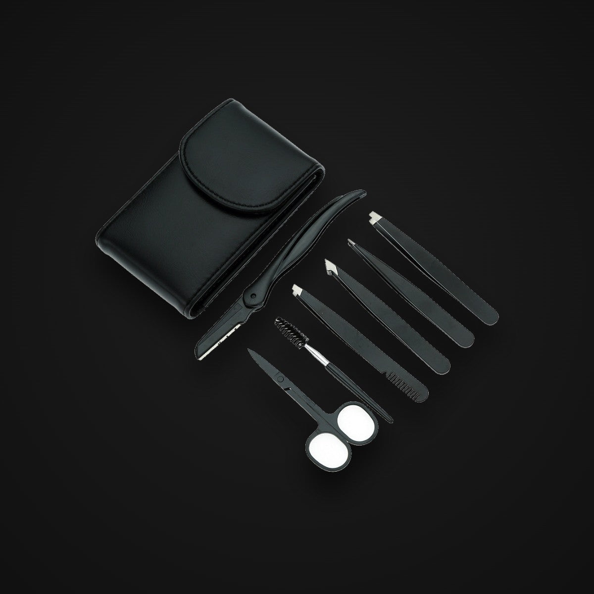 Precision Tweezers Set, matte black, on charcoal