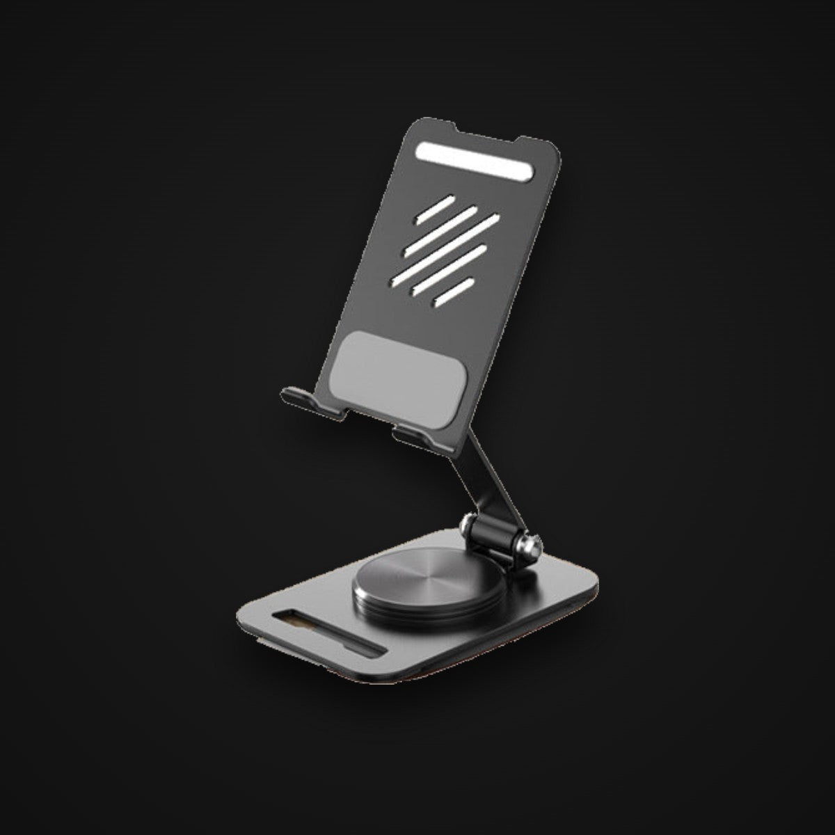 Rotating Phone Stand, matte black, on charcoal