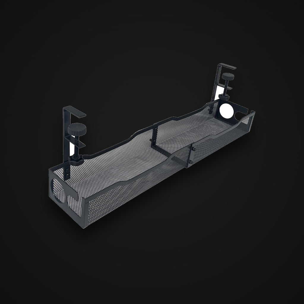 Under-Desk Cable Tray, matte black, on charcoal